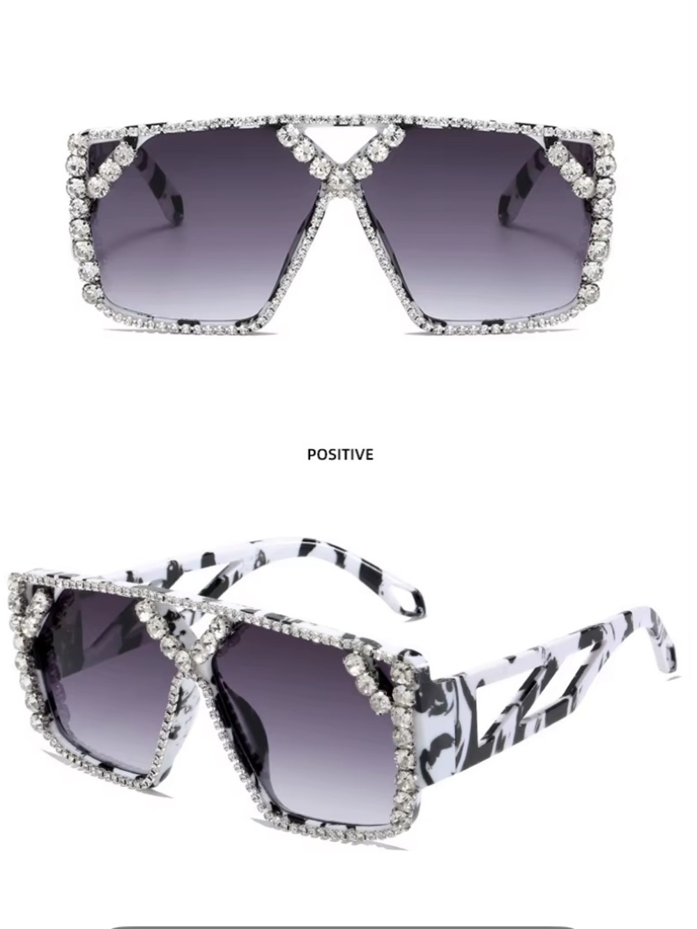 Black&White Gradient Shield Oversize Crystal Fashion Sunglasses w Rhinestone New